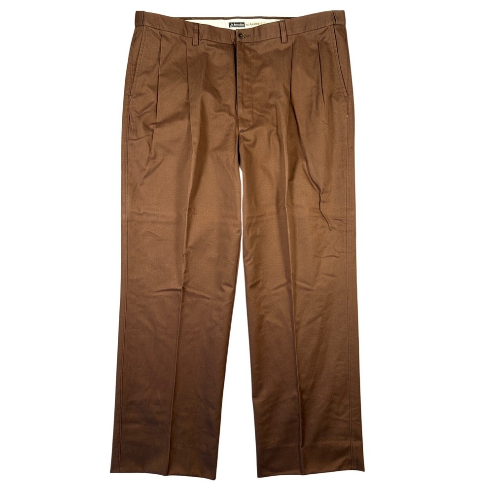 St Johns Bay Pleated Chino Pants Mens 44 Brown Excellent Relaxed Fit 43x32